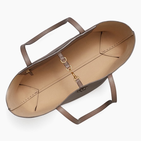 NWT Tory Burch McGraw Leather Tote in Silver Maple, w/Dust Bag, Retails $398 - Picture 3 of 10